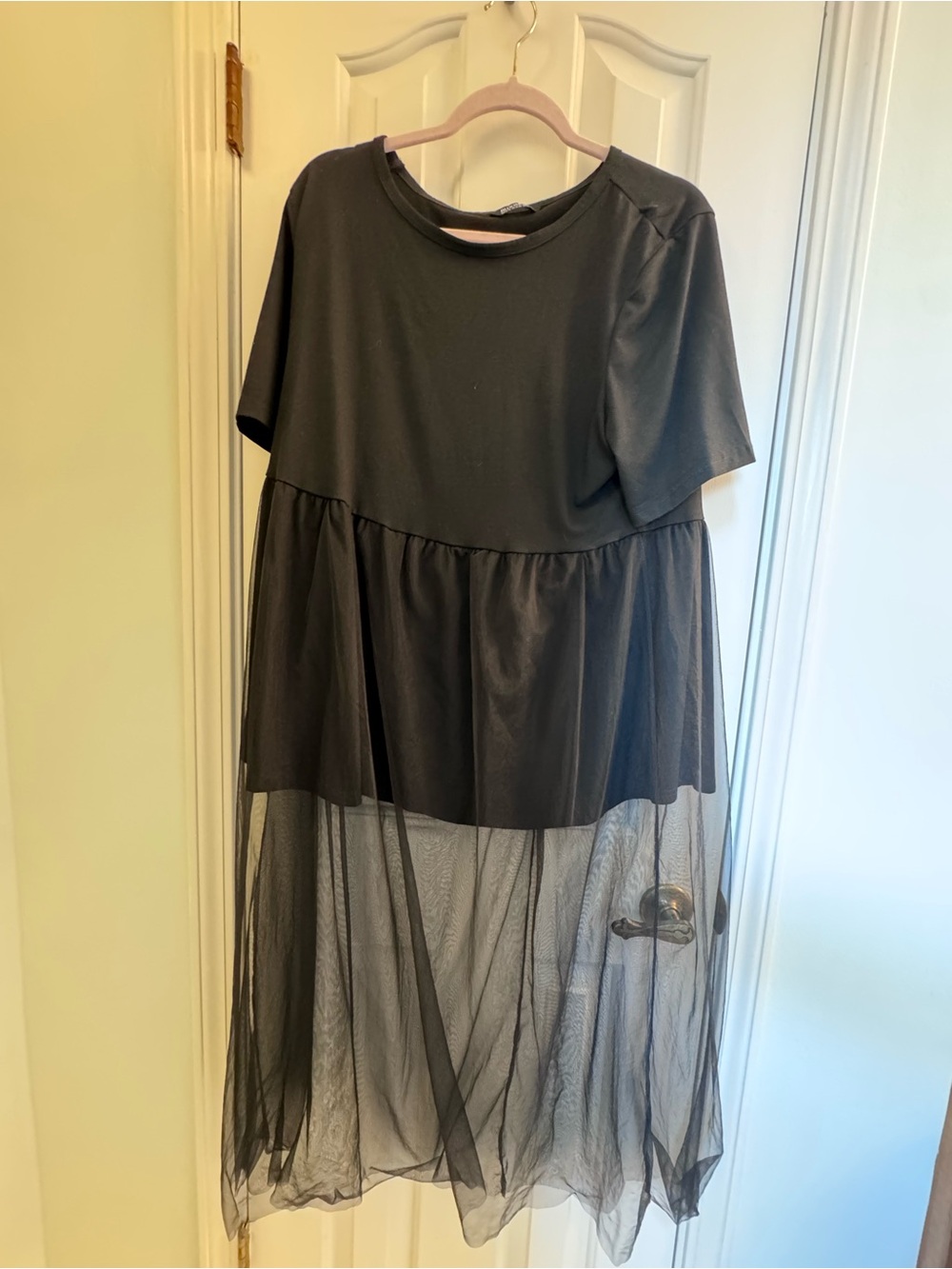Bloomchic Short Sleeve Tee Dress with Sheer Mesh Skirt